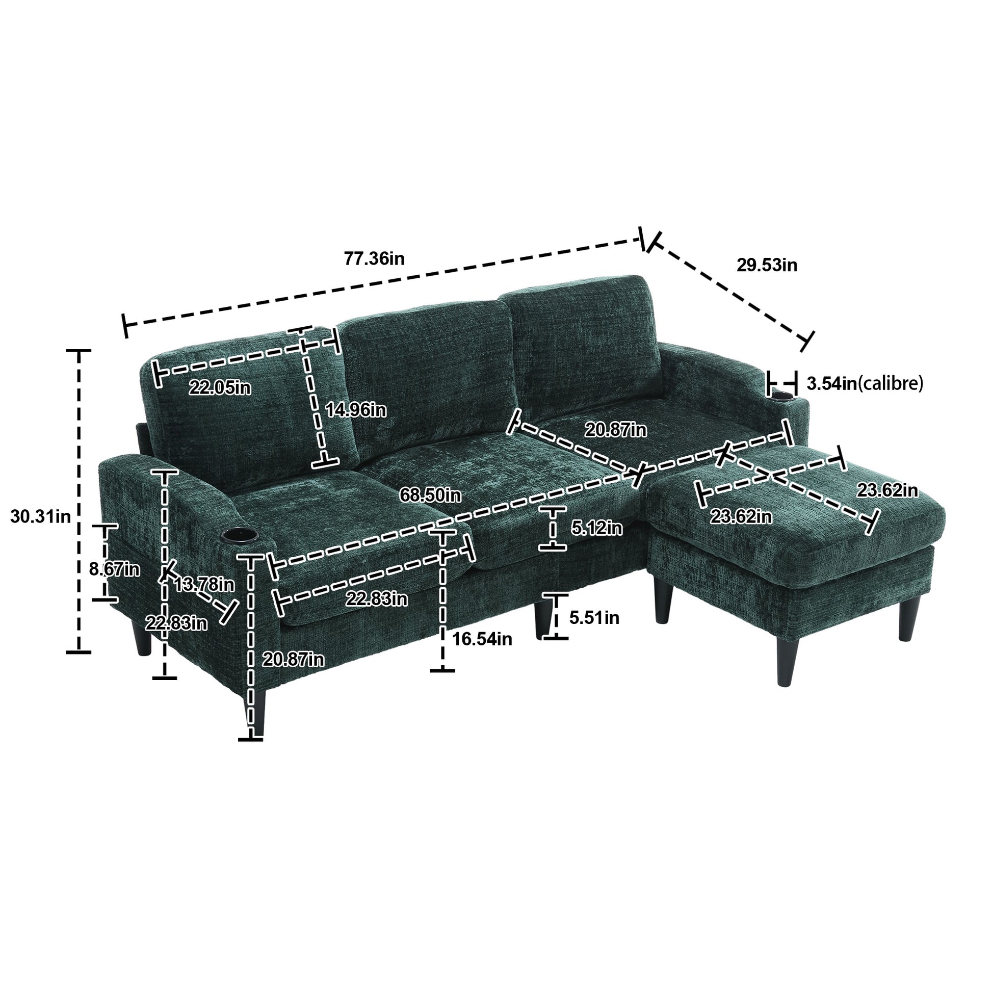 United Storage Sofa Living Room Sofa Cozy Sectional Sofa Emerald Polyester 3 Seat