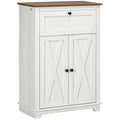 Homcom Farmhouse Barn Door Accent Cabinet, Kitchen Sideboard Storage Cabinet With Double Doors, Drawer, And Adjustable Shelf For Bedroom, Living Room, White White Particle Board