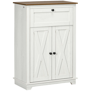 Homcom Farmhouse Barn Door Accent Cabinet, Kitchen Sideboard Storage Cabinet With Double Doors, Drawer, And Adjustable Shelf For Bedroom, Living Room, White White Particle Board