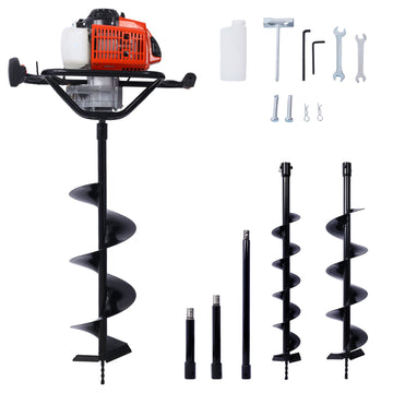 2.7Hp Post Hole Digger 63Cc Gas Powered 2 Stroke Auger Digging Drill Shaft Size 3 4" ,Epa Certificated With L4" L6" L8" Drill Bits Ext Rod Kits Black Steel