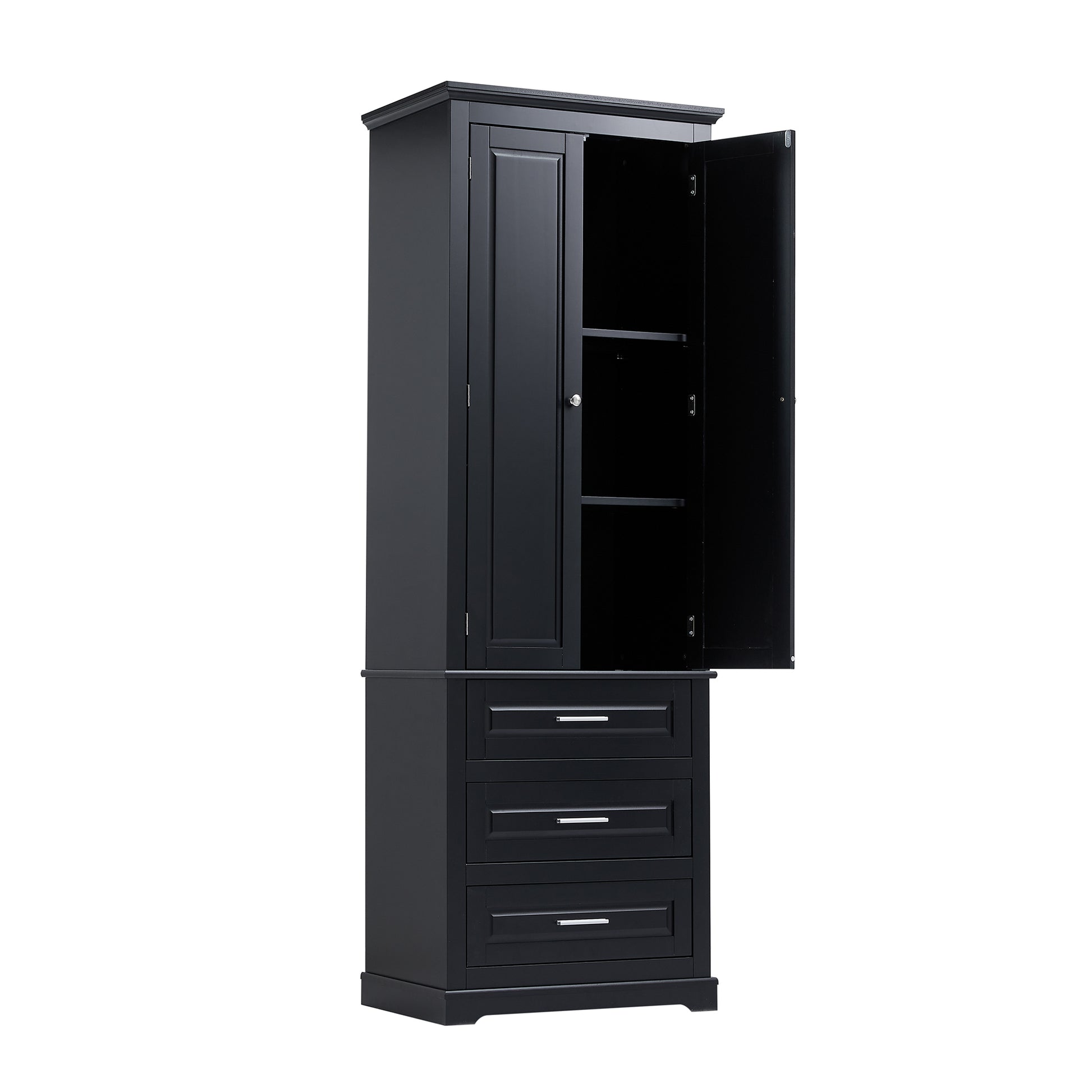 Tall Storage Cabinet With Three Drawers For Bathroom Office, Black Black Mdf