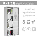 Kleankin Wall Mounted Medicine Cabinet, Locking Wall Cabinet With 4 Tier Shelves, Stainless Steel Frame And Glass Door, Lockable With 2 Keys, Silver, 12