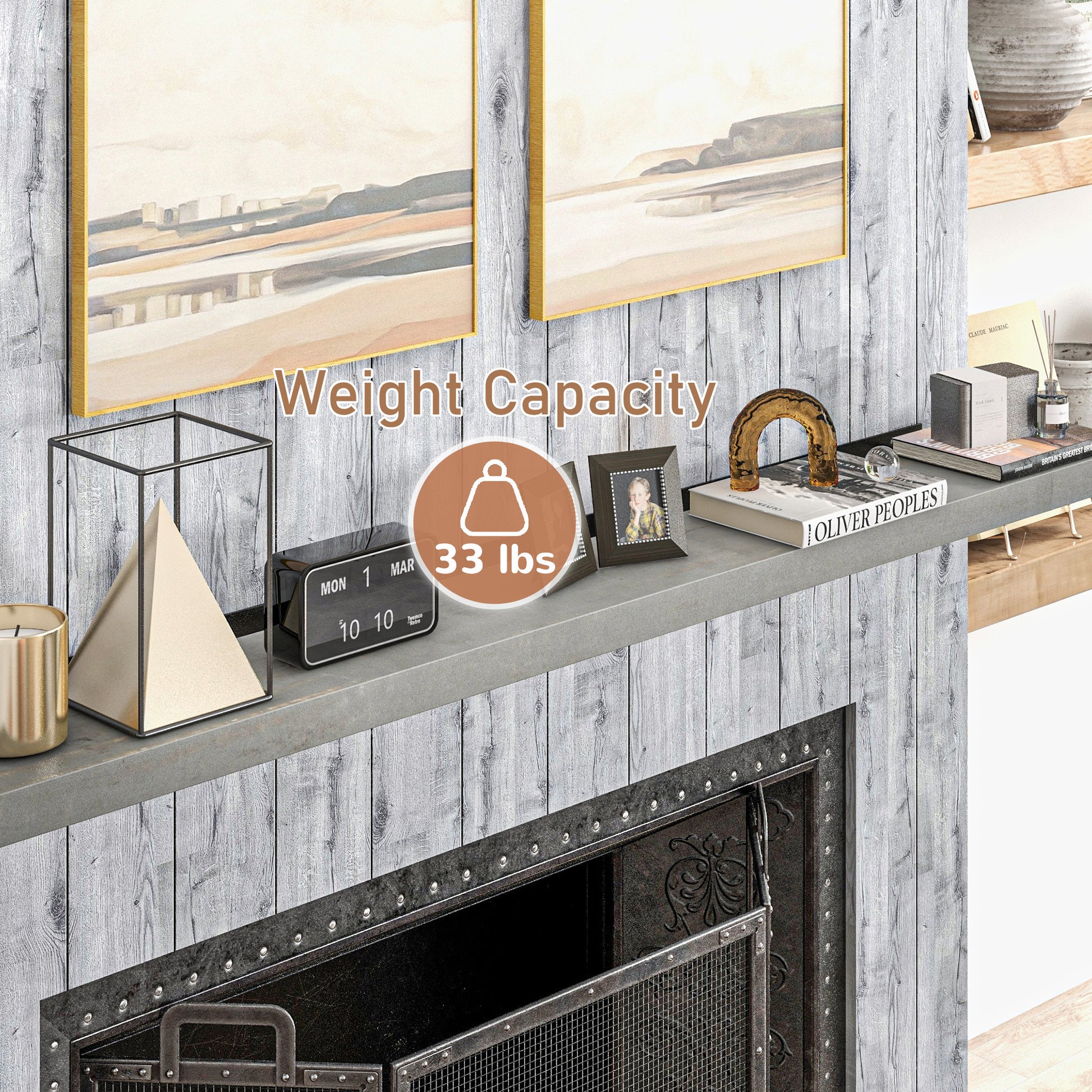 Homcom 72 Inch Fireplace Mantel, Floating Farmhouse Solid Fir Wood Shelf, Handmade Heavy Duty Wall Mounted Shelf, With Metal Bracket, Rustic Gray Gray Wood