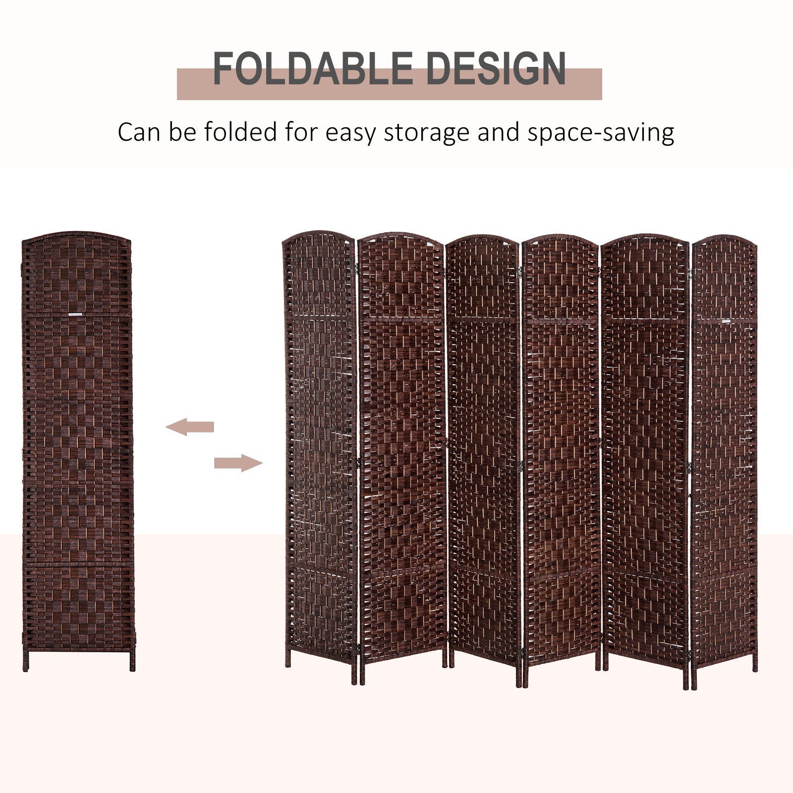 Homcom 6' Tall Wicker Weave 6 Panel Room Divider Privacy Screen Brown Brown Wood