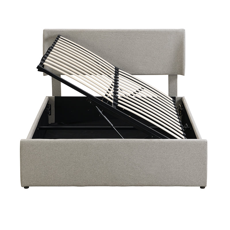 Full Size Sleigh Bed With Side Tilt Hydraulic Storage System, Linen Upholstery, Gray Gray Linen