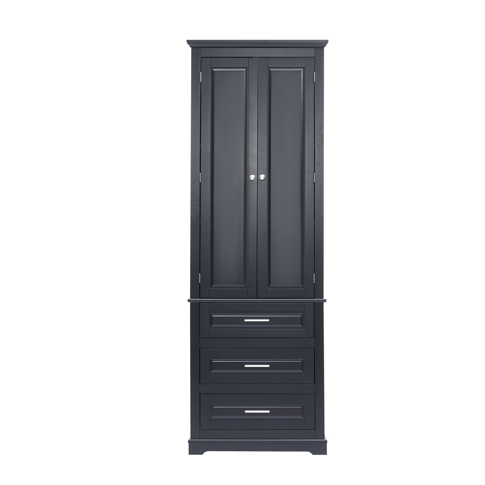 Tall Storage Cabinet With Three Drawers For Bathroom Office, Black Black Mdf