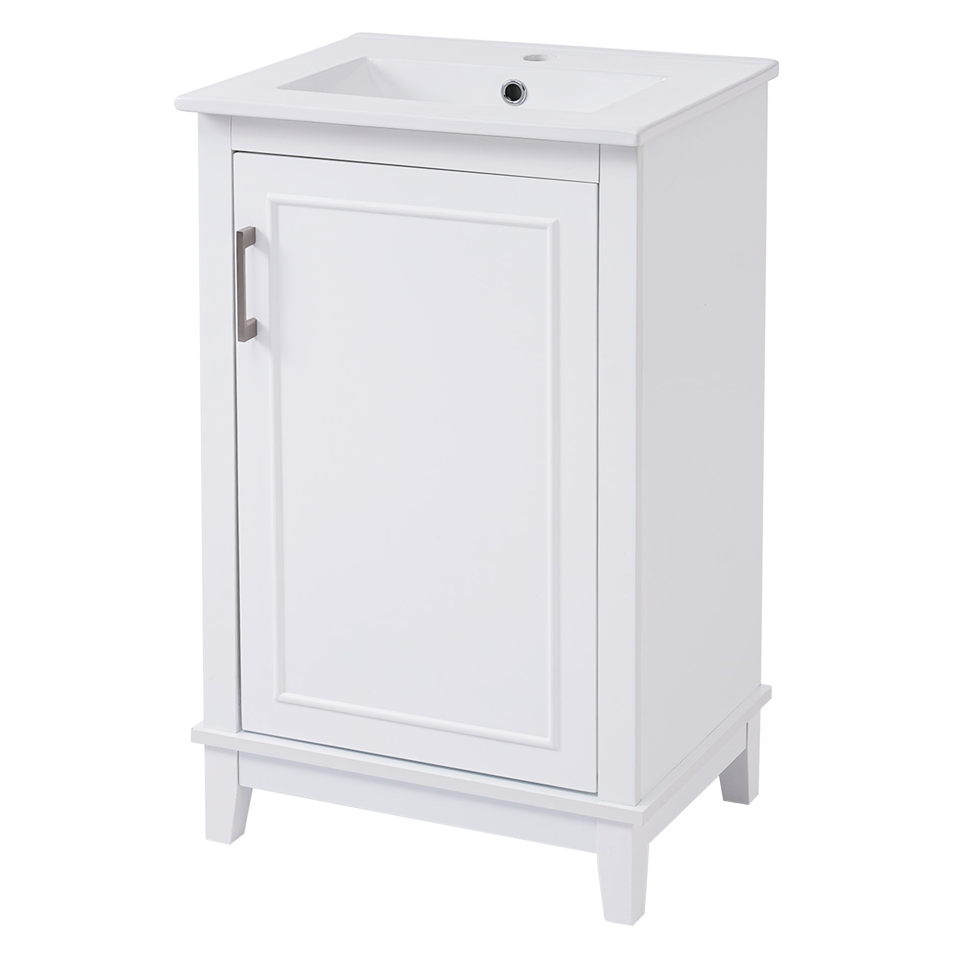 Viedo 20 Inch Modern Small Bathroom Vanity Cabinet With Ceramic Basin 20*15.5*33.3 Inches,Ample Storage,1 Soft Close Door White Solid Wood Mdf