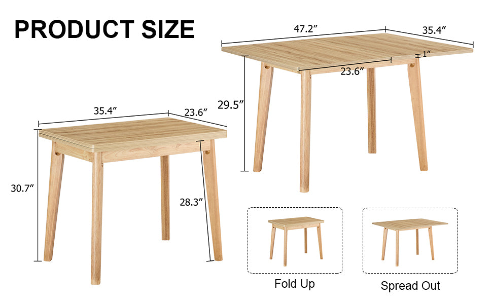 Wooden Foldable Table, Rubber Wood Leg Mfc Tabletop, Foldable Computer Desk, Foldable Office Desk, Suitable For Restaurants, Living Rooms, Terraces, Kitchens Wood Wood