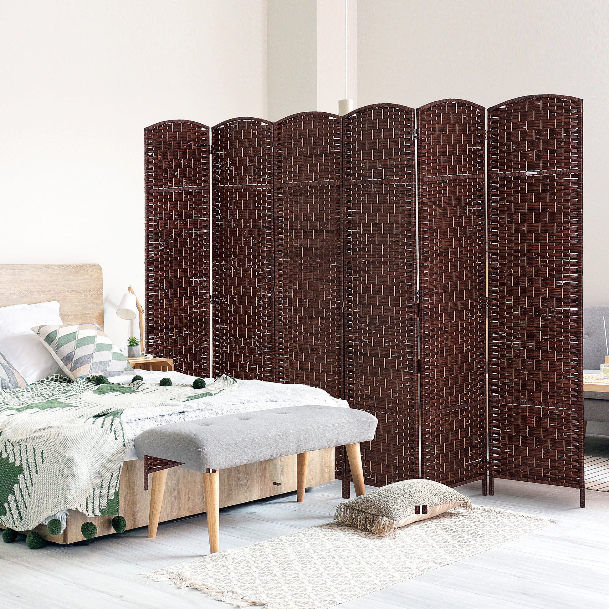 Homcom 6' Tall Wicker Weave 6 Panel Room Divider Privacy Screen Brown Brown Wood