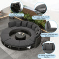Outdoor Patio Furniture Luxury Circular Outdoor Sofa Set Rattan Wicker Sectional Sofa Lounge Set With Tempered Glass Coffee Table, 6 Pillows, Grey Yes Grey Water Resistant Frame Water Resistant Cushion Garden & Outdoor Sectional Seating Groups Foam