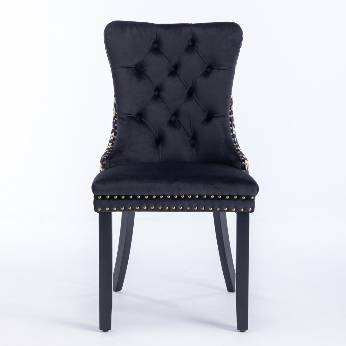 Classic Velvet Dining Chairs, High End Tufted Solid Wood Contemporary Velvet Upholstered Dining Chair With Wood Legs Nailhead, Set Of 2,Black And Patterned,Sw2201Bk Black Dining Room American Design Foam Velvet