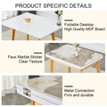 Imitation Marble White Sintered Stone Tabletop With Rubber Wooden Legs, Foldable Computer Desk, Foldable Office Desk, Suitable For Restaurants, Living Rooms, Terraces, Kitchens White Sintered Stone