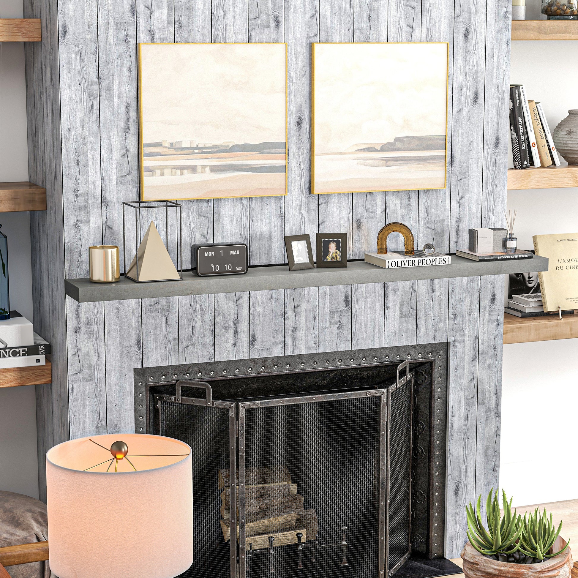 Homcom 72 Inch Fireplace Mantel, Floating Farmhouse Solid Fir Wood Shelf, Handmade Heavy Duty Wall Mounted Shelf, With Metal Bracket, Rustic Gray Gray Wood