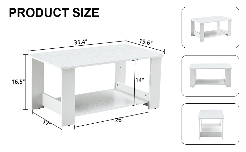 A Modern And Minimalist White Double Layered Rectangular Coffee Table And Coffee Table. Mdf Material Is More Durable And Suitable For Living Rooms, Bedrooms, And Study Rooms. 19.6 "*35.4"*16.5 "Ct 16 White Mdf