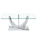 Modern Minimalist Transparent Tempered Glass Coffee Table With Marble Patterned Mdf Legs And Stainless Steel Decorative Columns. Computer Desk. Game Table. Ct 907 Transparent Mdf Glass