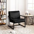 Modern Fashion Pu Leather Feature Armchair With Metal Frame Extra Thick Padded Backrest And Seat Cushion, For Living Room,Bedroom, Office, Studio, Black Black Pu