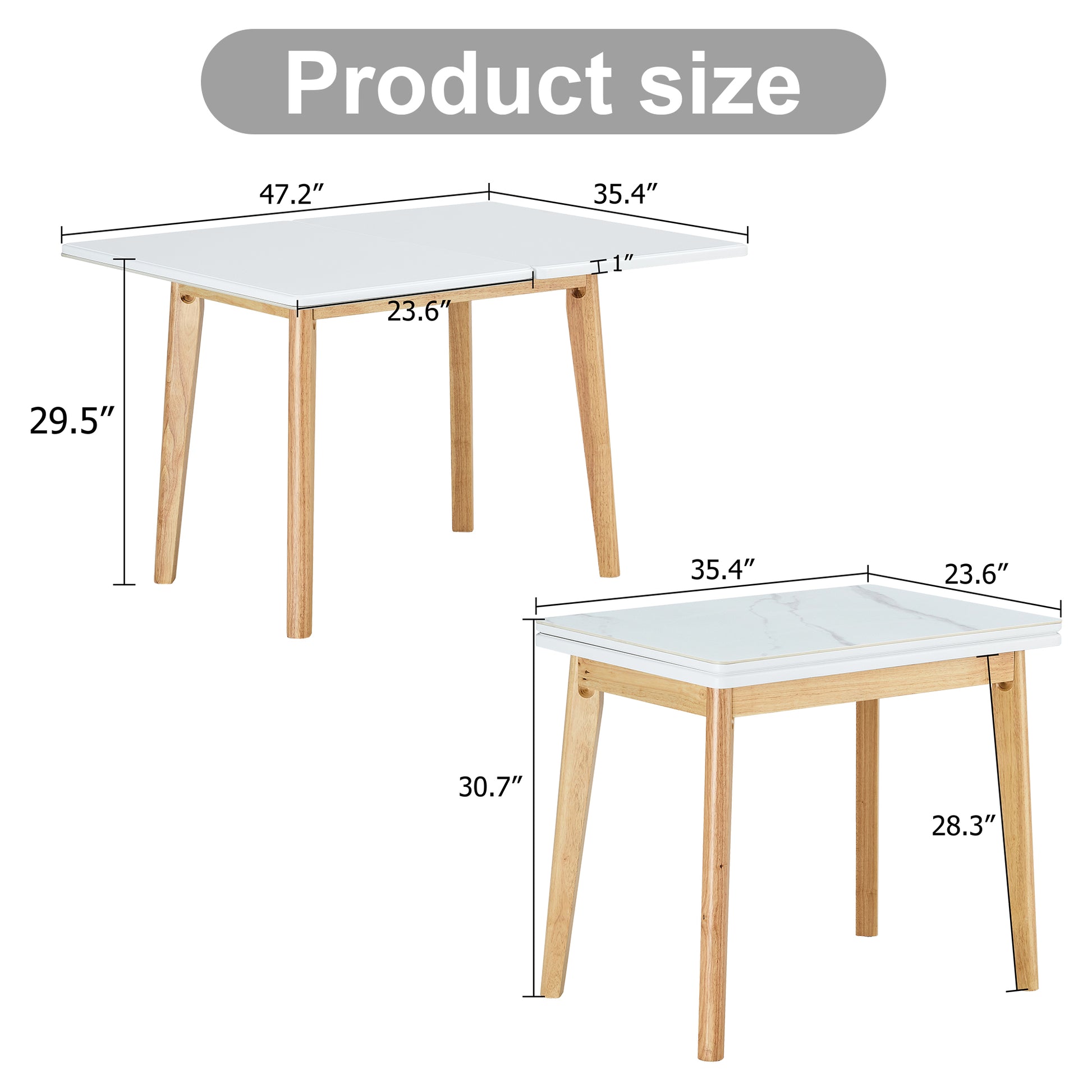 White Sintered Stone Tabletop With Rubber Wooden Legs, Foldable Computer Desk, Foldable Office Desk, Suitable For Restaurants, Living Rooms, Terraces, Kitchens White Sintered Stone