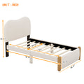 Twin Size Upholstered Platform Bed With Wood Supporting Feet, Beige Box Spring Not Required Twin Beige Bedroom Bed Frame Upholstered