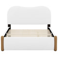 Full Size Upholstered Platform Bed With Wood Supporting Feet, White Box Spring Not Required Full White Bedroom Bed Frame Upholstered