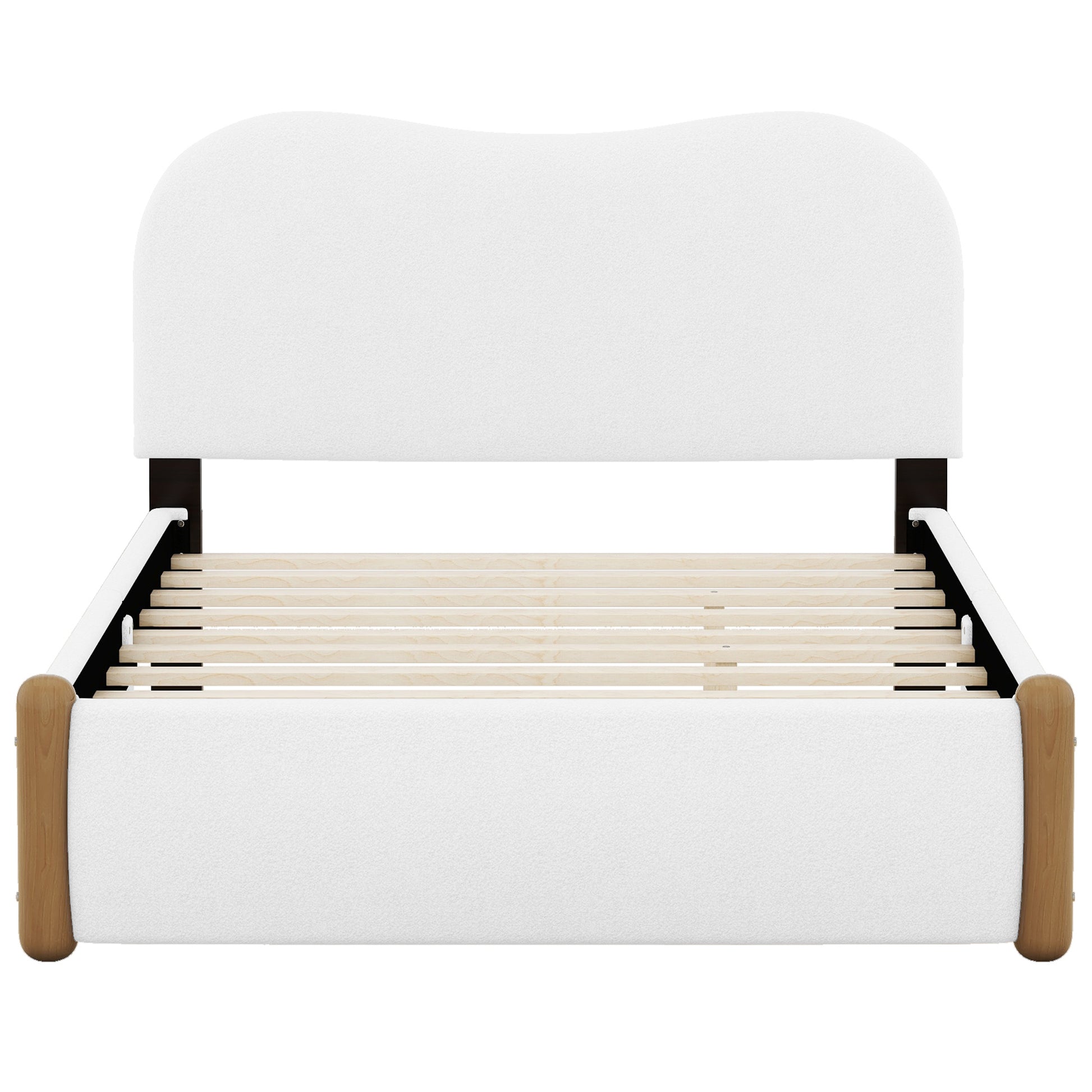 Full Size Upholstered Platform Bed With Wood Supporting Feet, White Box Spring Not Required Full White Bedroom Bed Frame Upholstered