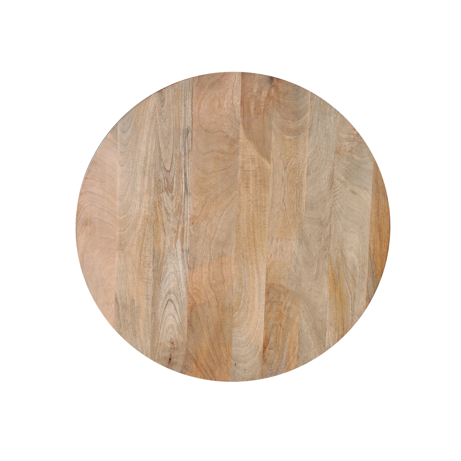 34 Inch Round Coffee Table, Handcrafted Natural Brown Mango Wood With Black Iron Legs Black Brown Metal & Wood