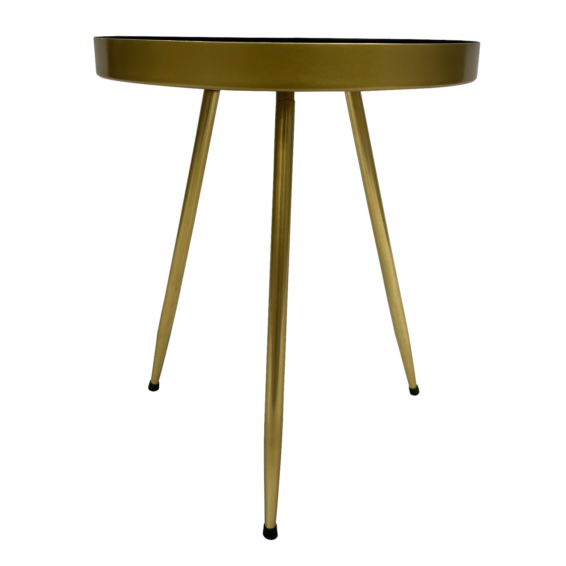 Enid 19 Inch Side End Table, Iron Brass Plating, Enamel Blue Top, Modern Sleek Angled Legs Blue Iron
