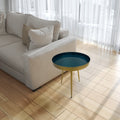Enid 19 Inch Side End Table, Iron Brass Plating, Enamel Blue Top, Modern Sleek Angled Legs Blue Iron