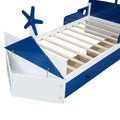 Twin Size Boat Shaped Platform Bed With 2 Drawers ,Twin Bed With Storage For Bedroom,Blue Blue Wood