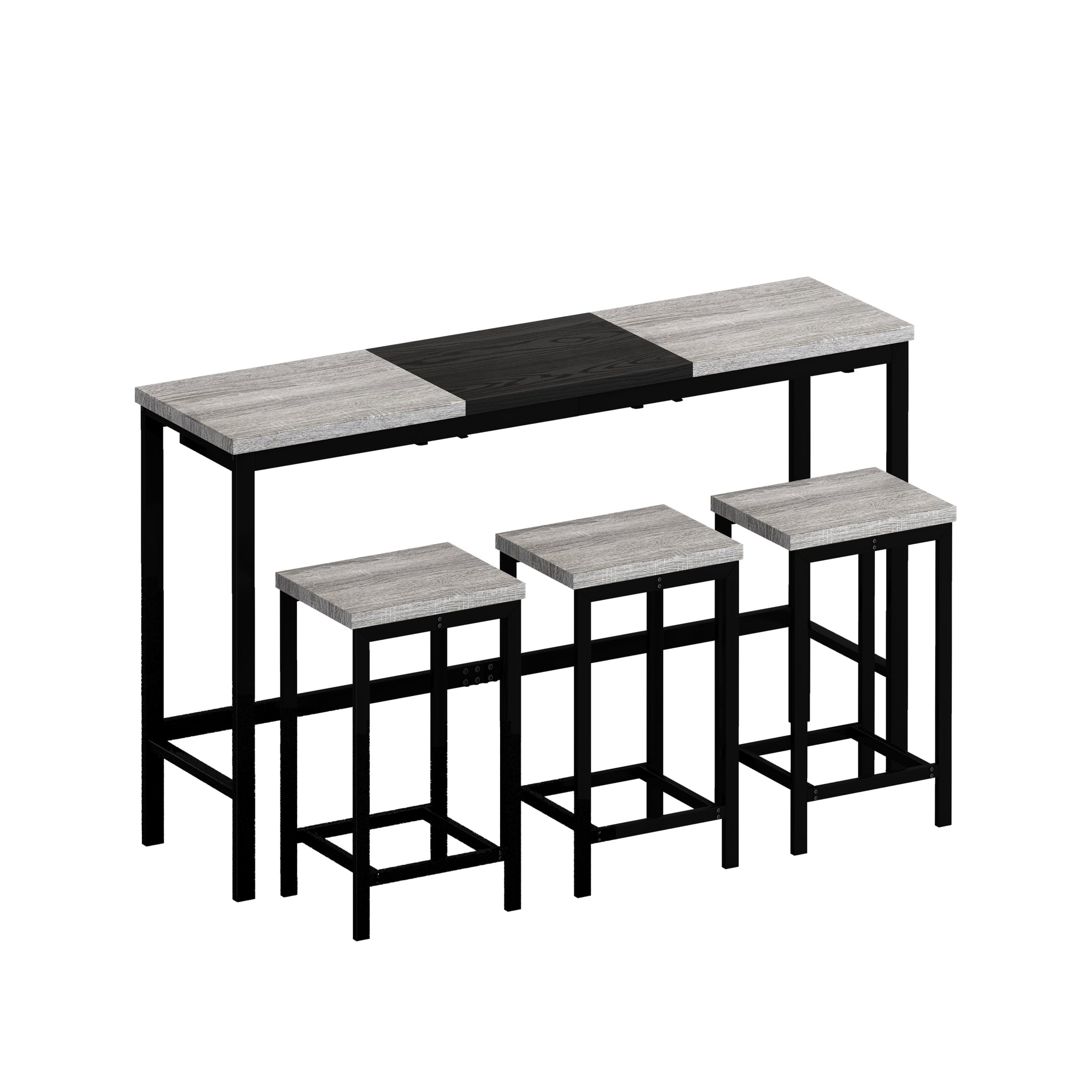 Modern Design Kitchen Dining Table, Pub Table, Long grey+black-desk and chair set-mdf+metal