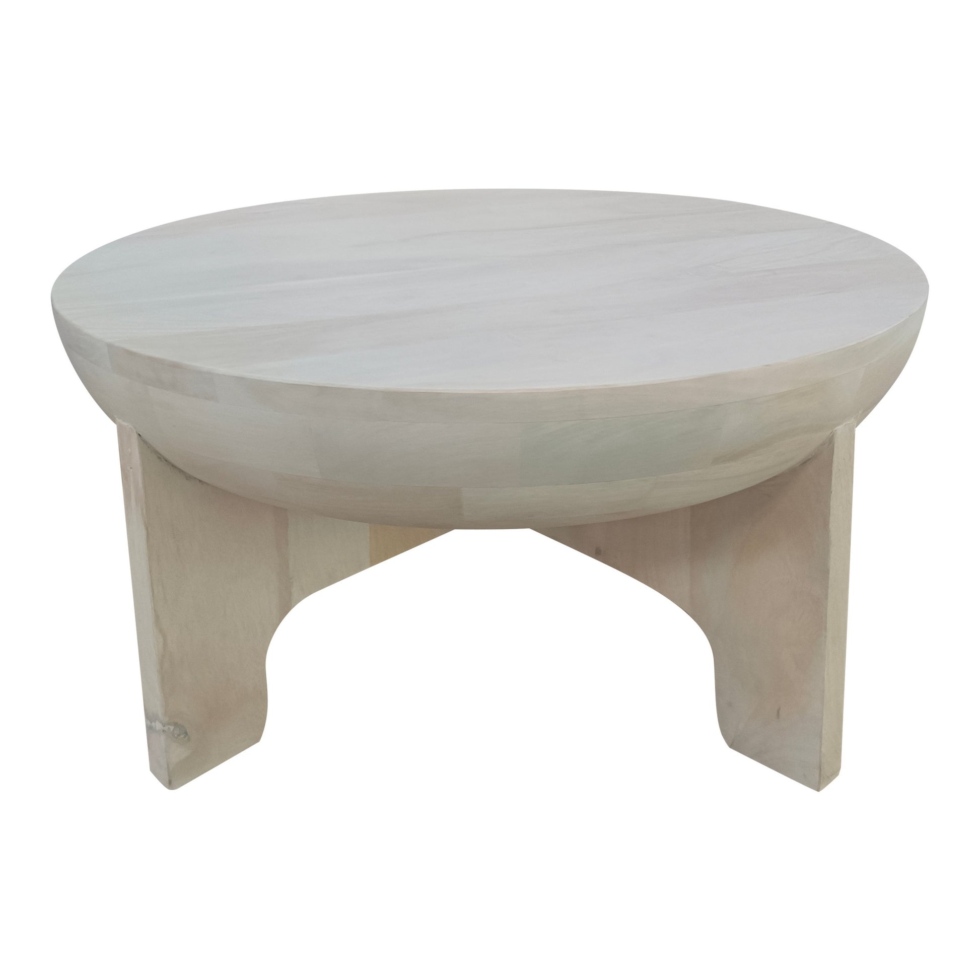 Tomas 32 Inch Coffee Table, Mango Wood Drum Top, Classic Washed White White Solid Wood