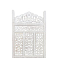 Aesthetiy Carved 4 Panel Wooden Partition Screen Room Divider, Distressed White White Wood