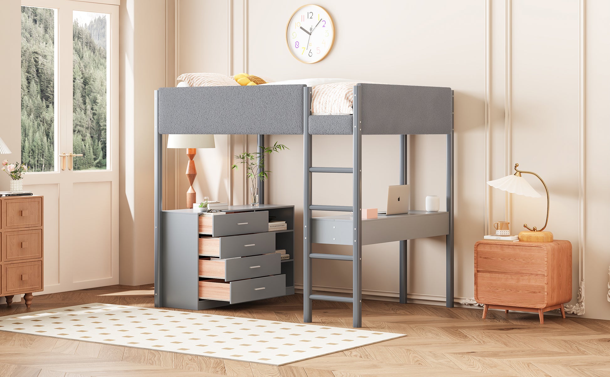 Full Size Teddy Fleeceloft Bed Wood Bed, Gray Full Gray Fleece