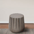 22 Inch Side End Table, Mango Wood Drum Shape With Handcrafted Grooved Edges, Gray Gray Solid Wood