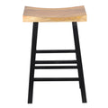 30 Inch Barstool With Saddle Style Wood Seat, Ladder Base, Brown And Black Black Metal & Wood