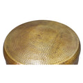 32 Inch Artisanal Round Drum Coffee Table, Hammered Embossed Texturing, Aluminum, Antique Brass Antique Brass Metal