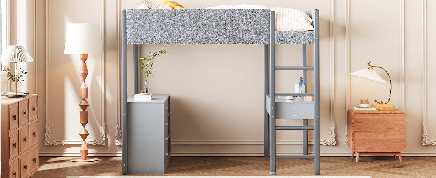 Full Size Teddy Fleeceloft Bed Wood Bed, Gray Full Gray Fleece