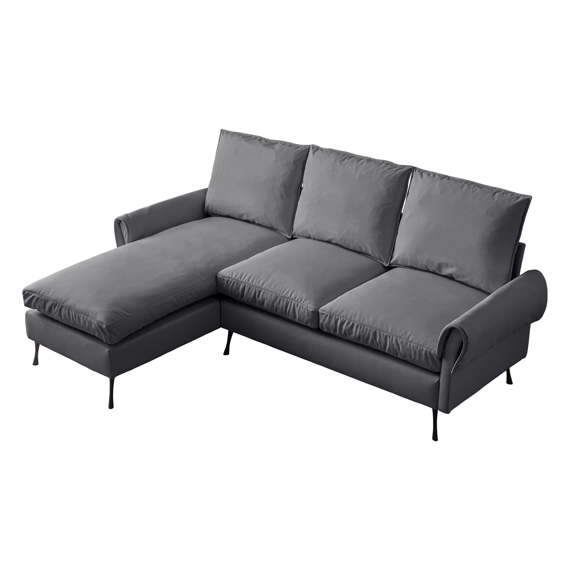 81"Modern Sectional Technical Leather L Shaped Sofa Couch With Reversible Chaise Lounge Dark Grey Modern Foam Technical Leather