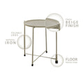 18 Inch Modern Side End Table, Round Metal Tray Top, Foldable Legs, Beige Beige Iron