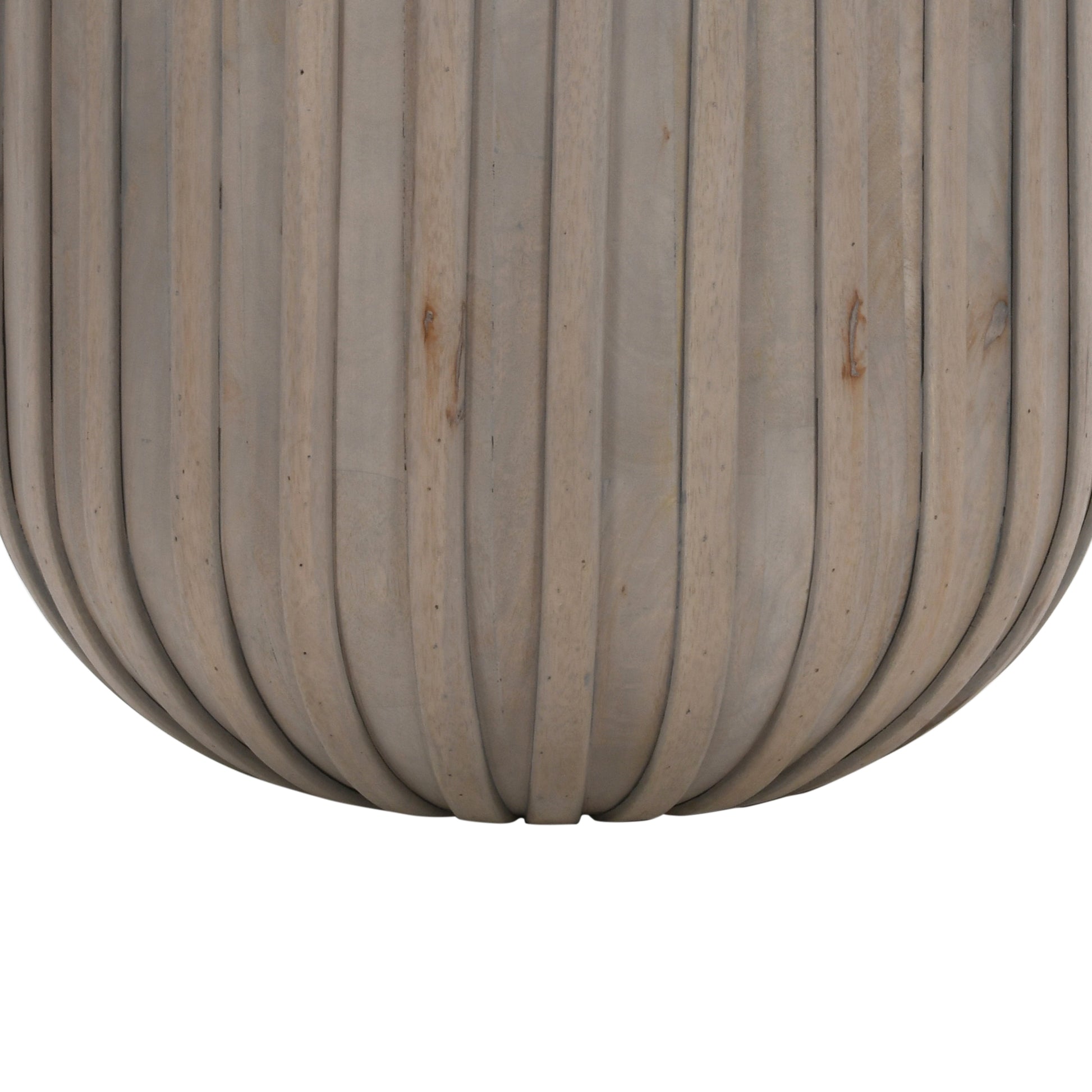 Alisha 25 Inch Side End Table, Handcrafted Mango Wood Drum Shape With Ribbed Edges, Gray Gray Solid Wood