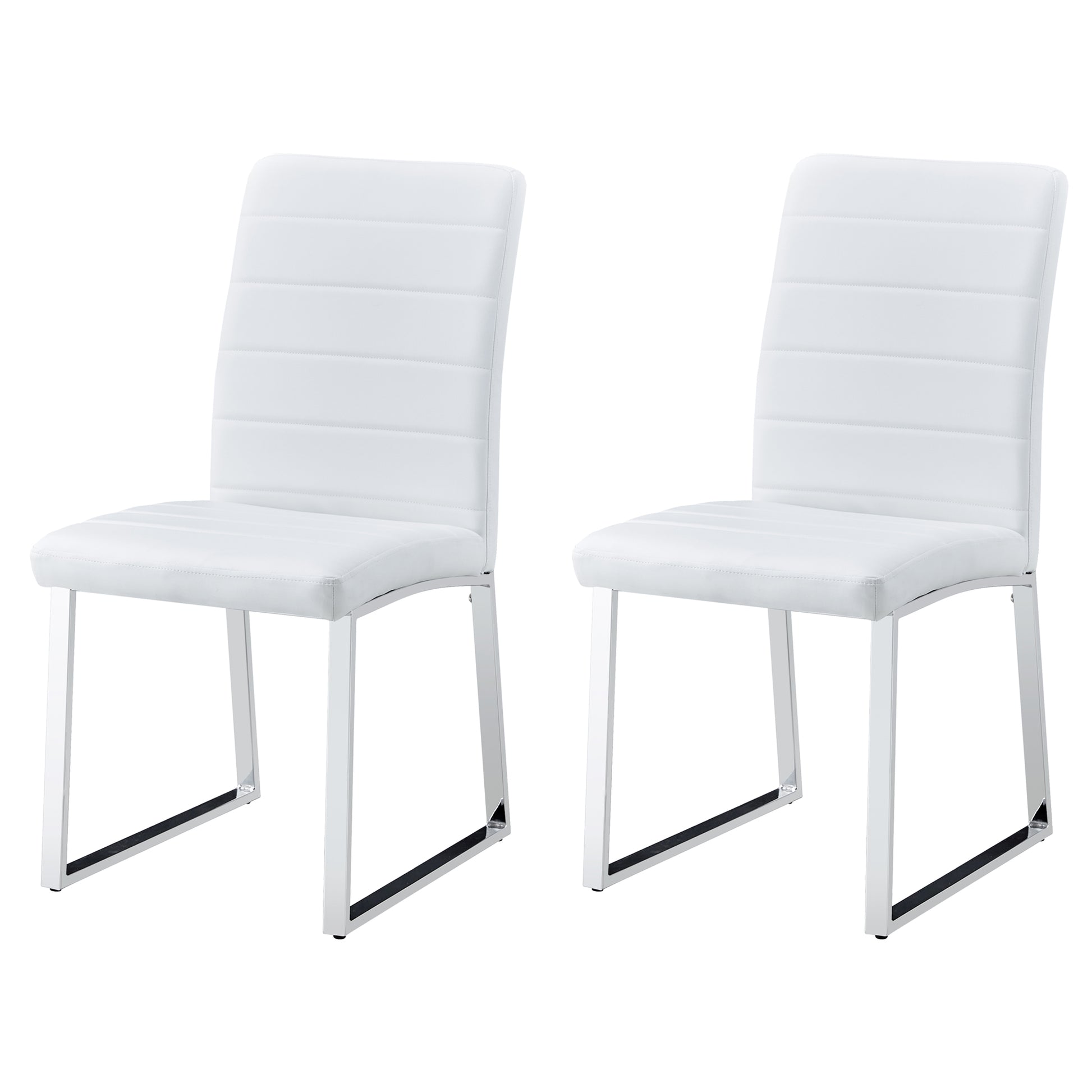 Set Of 2 Dining Chairs, White Dining Chair Set, Pu Material High Backrest Seats And Sturdy Leg Chairs, Suitable For Restaurants, Kitchens, Living Rooms White Pu