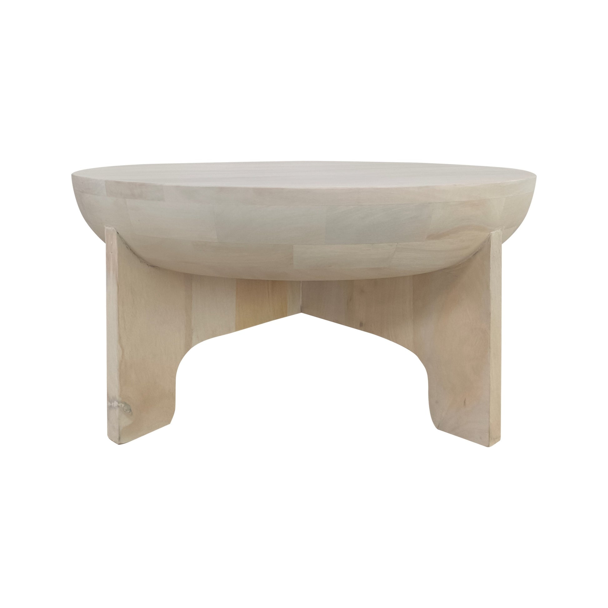 Tomas 32 Inch Coffee Table, Mango Wood Drum Top, Classic Washed White White Solid Wood