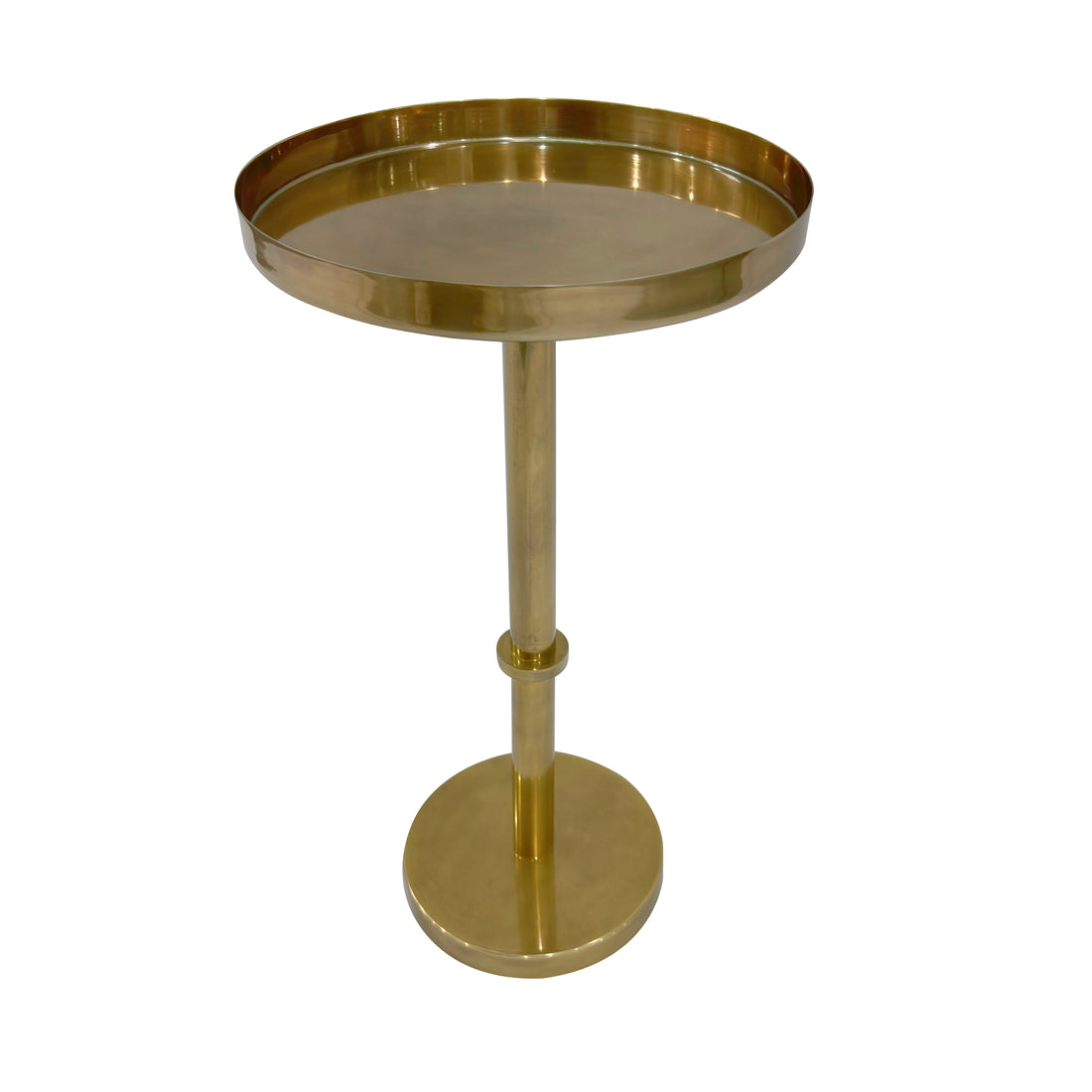Ara 12 Inch Side End Table, Vintage Sleek Pillar Base, Round Tray Top, Oxidized Antique Brass Antique Brass Iron