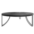 35 Inch Round Coffee Table, Sandblasted Matte Black Mango Wood Top, Curved Aluminium Legs, Antique Silver Antique Silver Metal & Wood