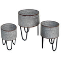 Galvanized Sheet Planter Tubs, Iron Powder Coated Hairpin Legs, Set Of 3, Gray, Black Black Gray Metal