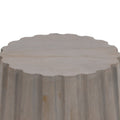 22 Inch Side End Table, Mango Wood Drum Shape With Handcrafted Grooved Edges, Gray Gray Solid Wood