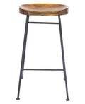 28 Inch Bar Stool With Mango Wood Saddle Seat, Iron Rod Legs, Brown And Black Black Brown Metal & Wood