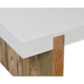 Kerry 38 Inch Mango Wood Coffee Table, Rectangular, Sled Base, Glossy White, Natural Brown Brown White Wood