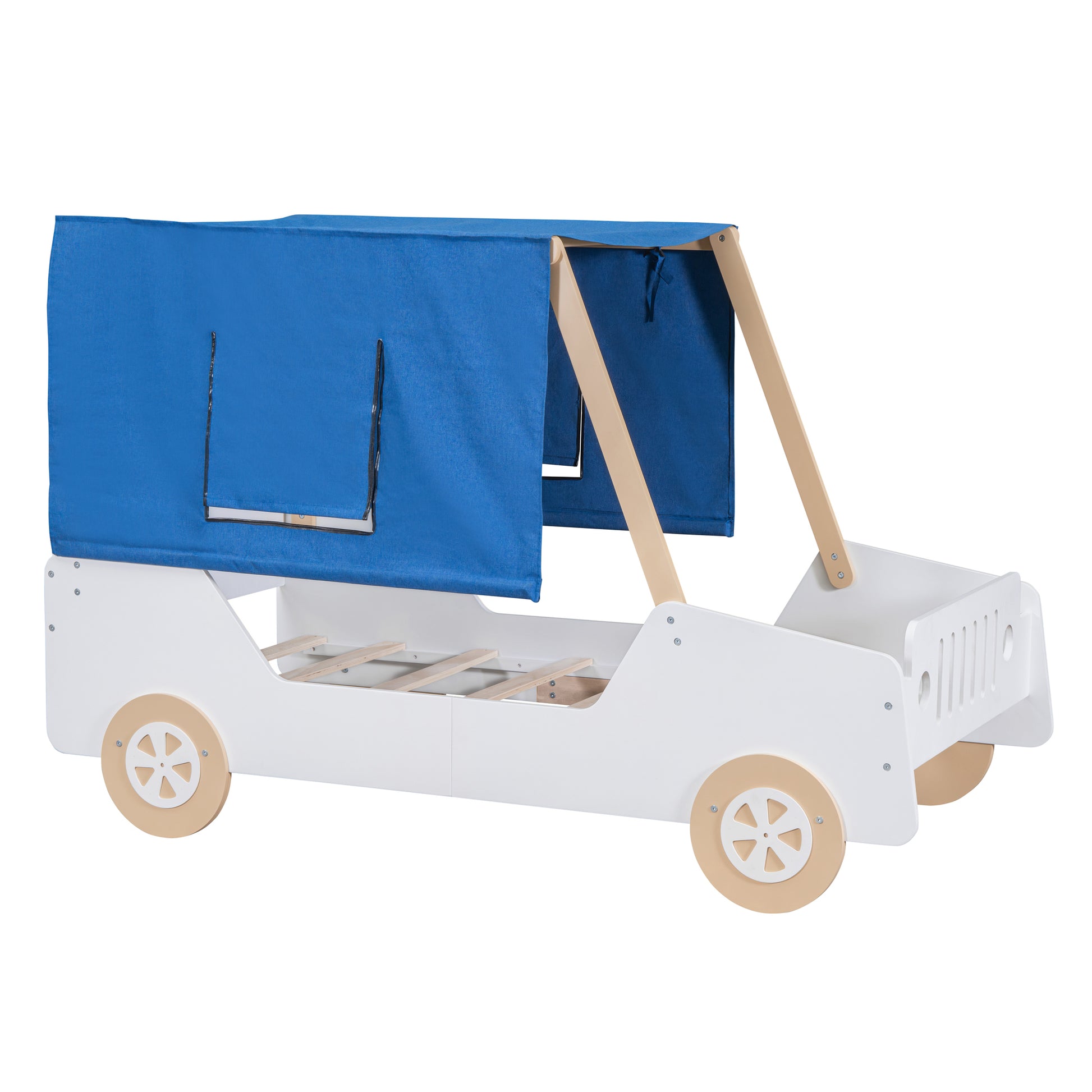 Twin Size Car Shaped Bed With Tents,White Natural White Natural Plywood