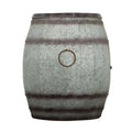 Drum Shape Metal Wine Storage Table With Removable Lid, Rustic Brown And Gray Brown Gray Metal