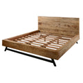 Bree Modern Rustic Queen Size Platform Bed, Brown Acacia & Mango Wood Frame, Black Iron Angled Legs Brown Metal & Wood